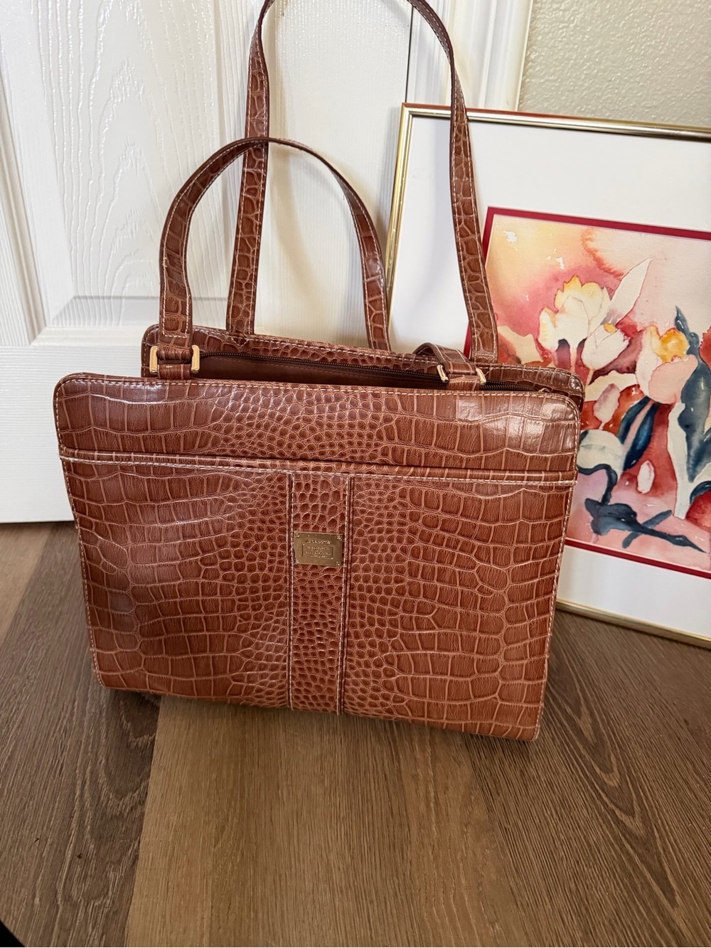 Vintage Liz Claiborne Brown Croc-Embossed Tote Bag